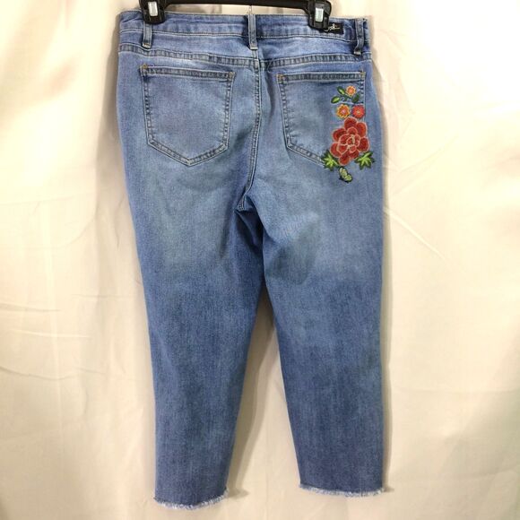Earl Jeans Womens Size 10 Cropped Embroidered Butterfly Floral Raw Hem Vintage - Picture 2 of 5